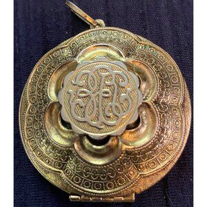 Vintage Freirich Goldtone Round Locket Pendant With Intricate Floral Design & Hi